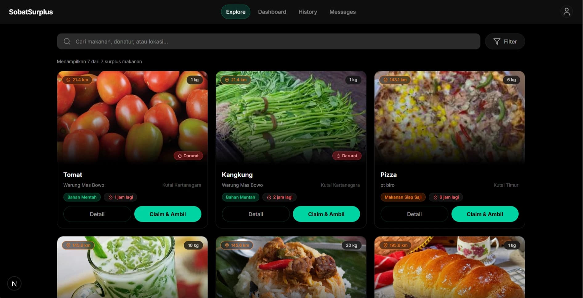 Visualisasi jaringan penyelamatan dan distribusi makanan